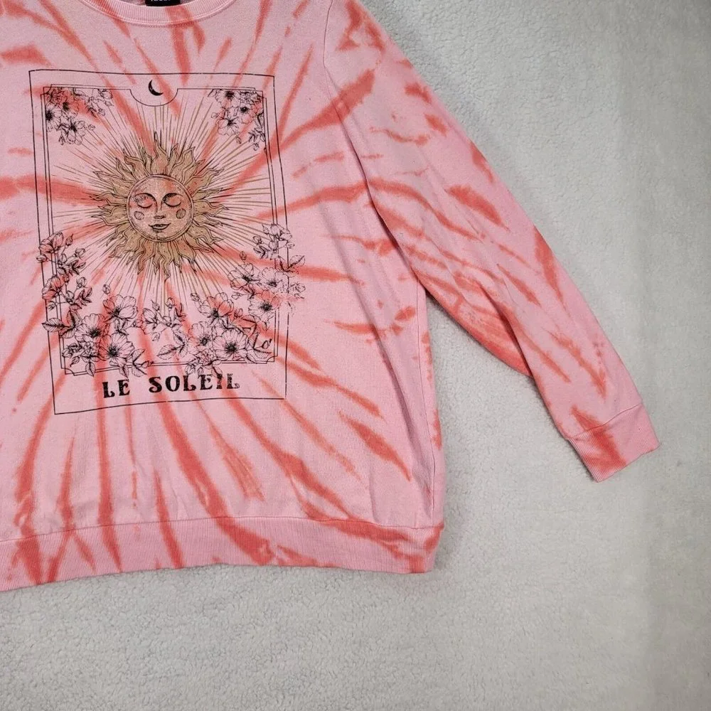 Torrid Pink Tie Dye Le Soleil Sun Moon Classic Round Neck Comfy Pullover Sweater - Picture 4 of 13